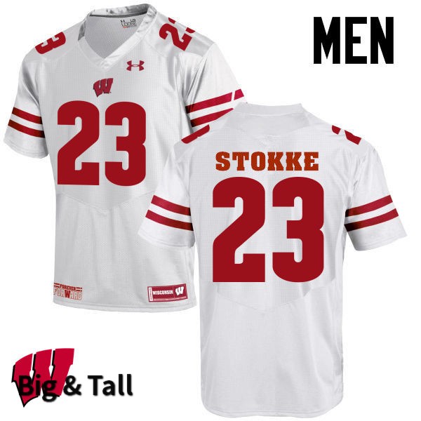 Wisconsin Badgers Men's #23 Mason Stokke NCAA Under Armour Authentic White Big & Tall College Stitched Football Jersey RK40Z48MA